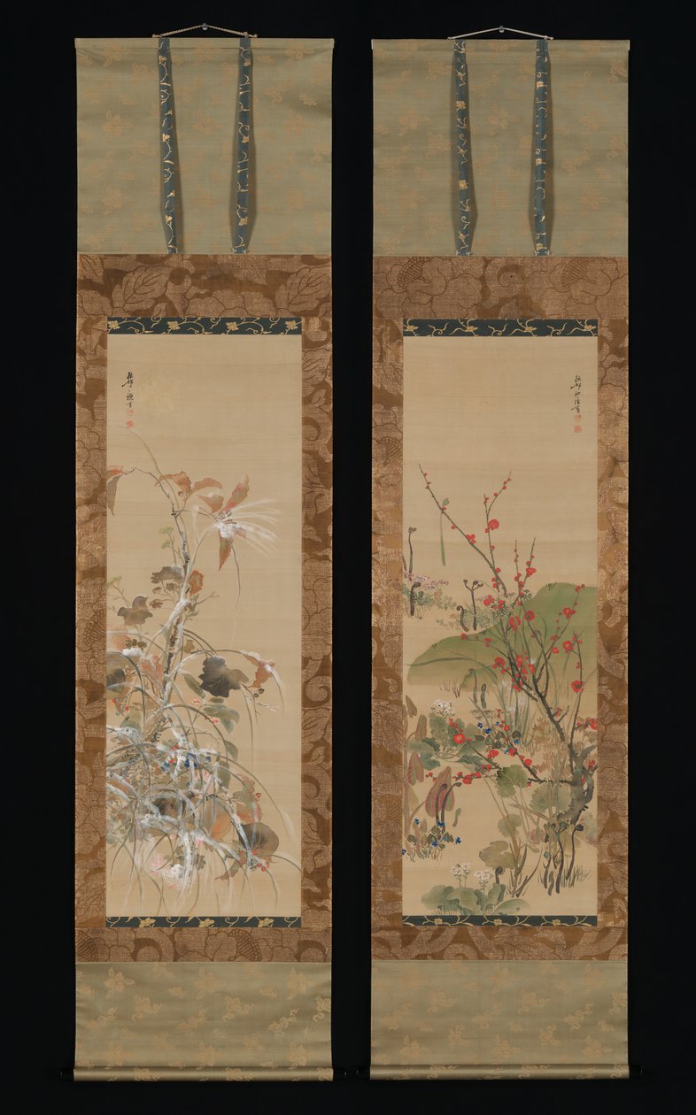 四季的花和鸟，19世纪中期。 作者 池田科森
