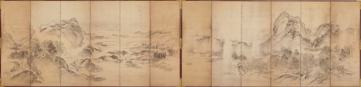 山景，六面板屏幕反面，江户时代，1856-58（纸上洗） 作者 池田科森