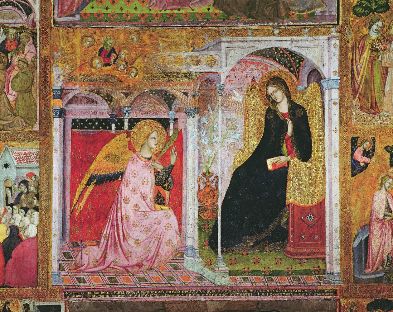 天使报喜，来自Porziuncola的壁画，1393年 作者 Ilario da Viterbo