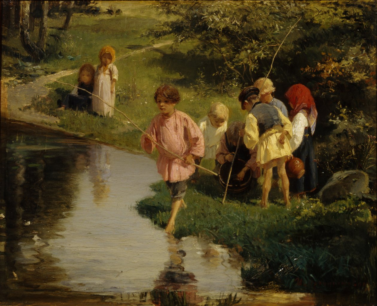 儿童钓鱼，1882年 作者 Illarion Mikhailovich Pryanishnikov