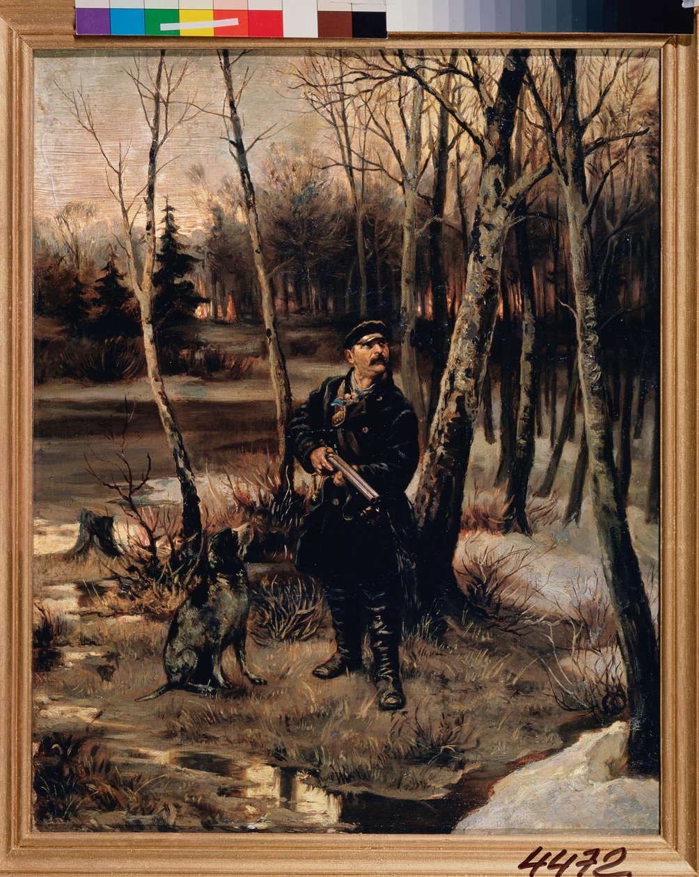 La chasse a la becasse - The Woodcock Shooting - Peinture de Illarion Mikhailovich Pryanishnikov (1840-1894), huile sur toile 作者 Illarion Mikhailovich Pryanishnikov