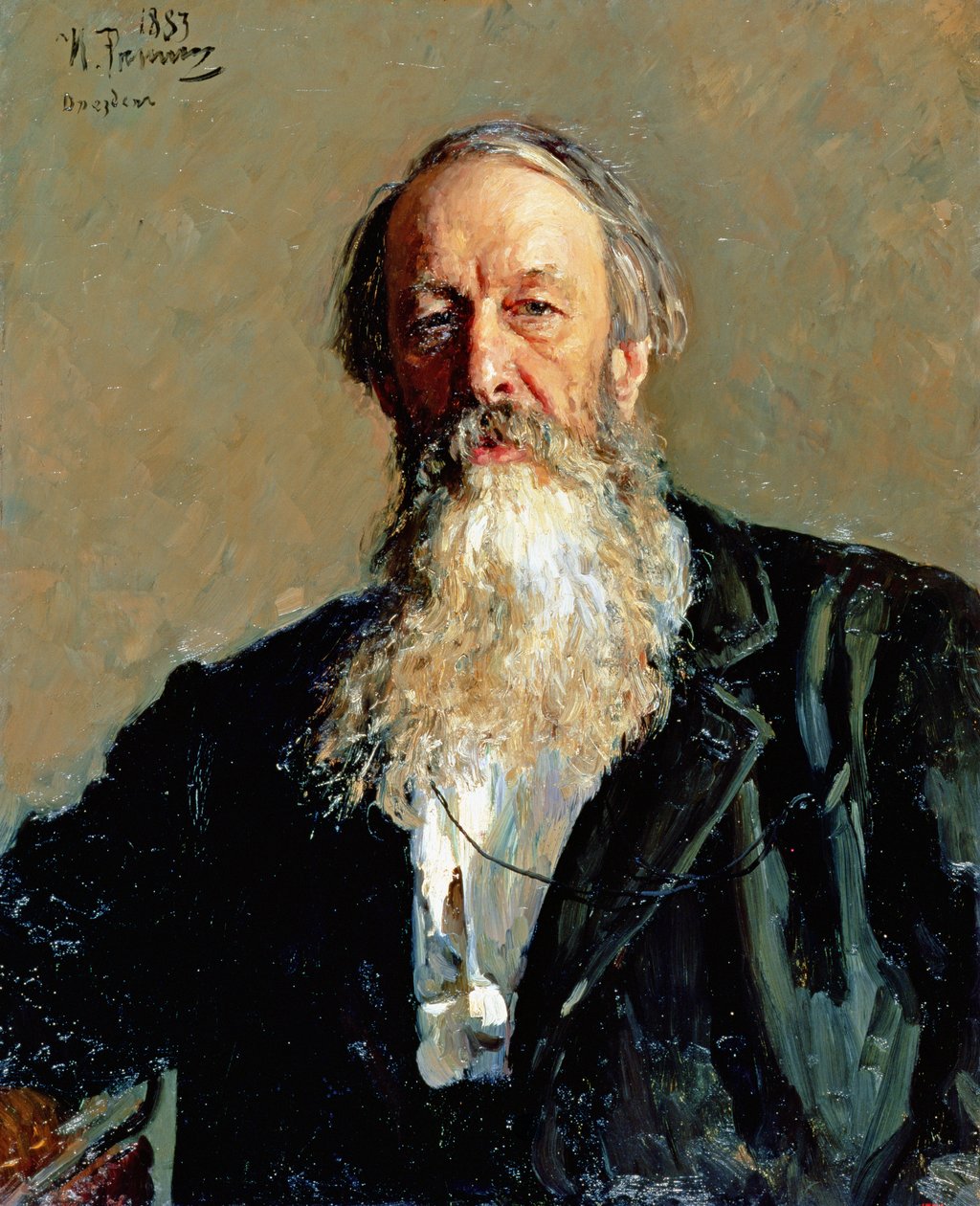 弗拉基米尔·斯塔索夫（1824-1906）的肖像，1883年 作者 伊利亚·叶菲莫维奇·列宾