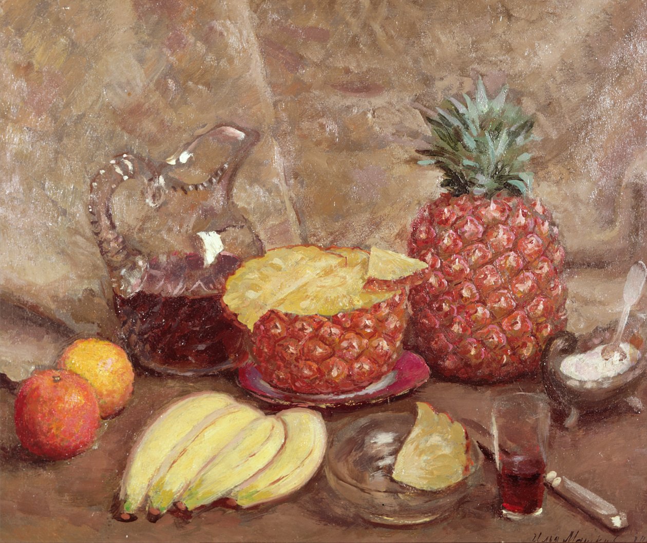 静物与菠萝，1938年 作者 伊利亚·伊万诺维奇·马什科夫