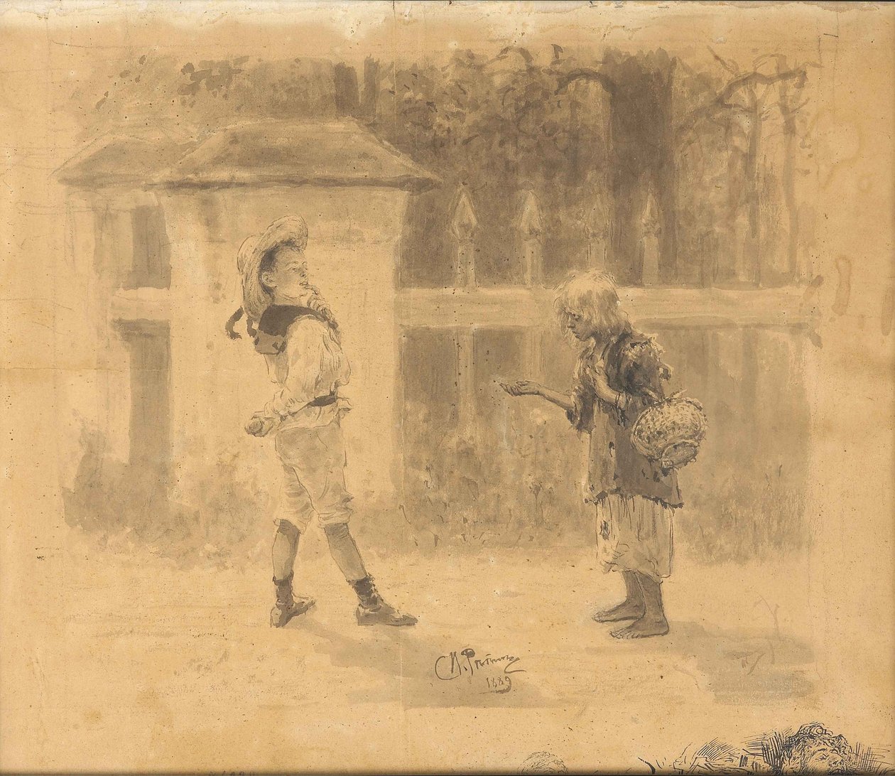 乞求的女孩，1889年 作者 伊利亚·叶菲莫维奇·列宾