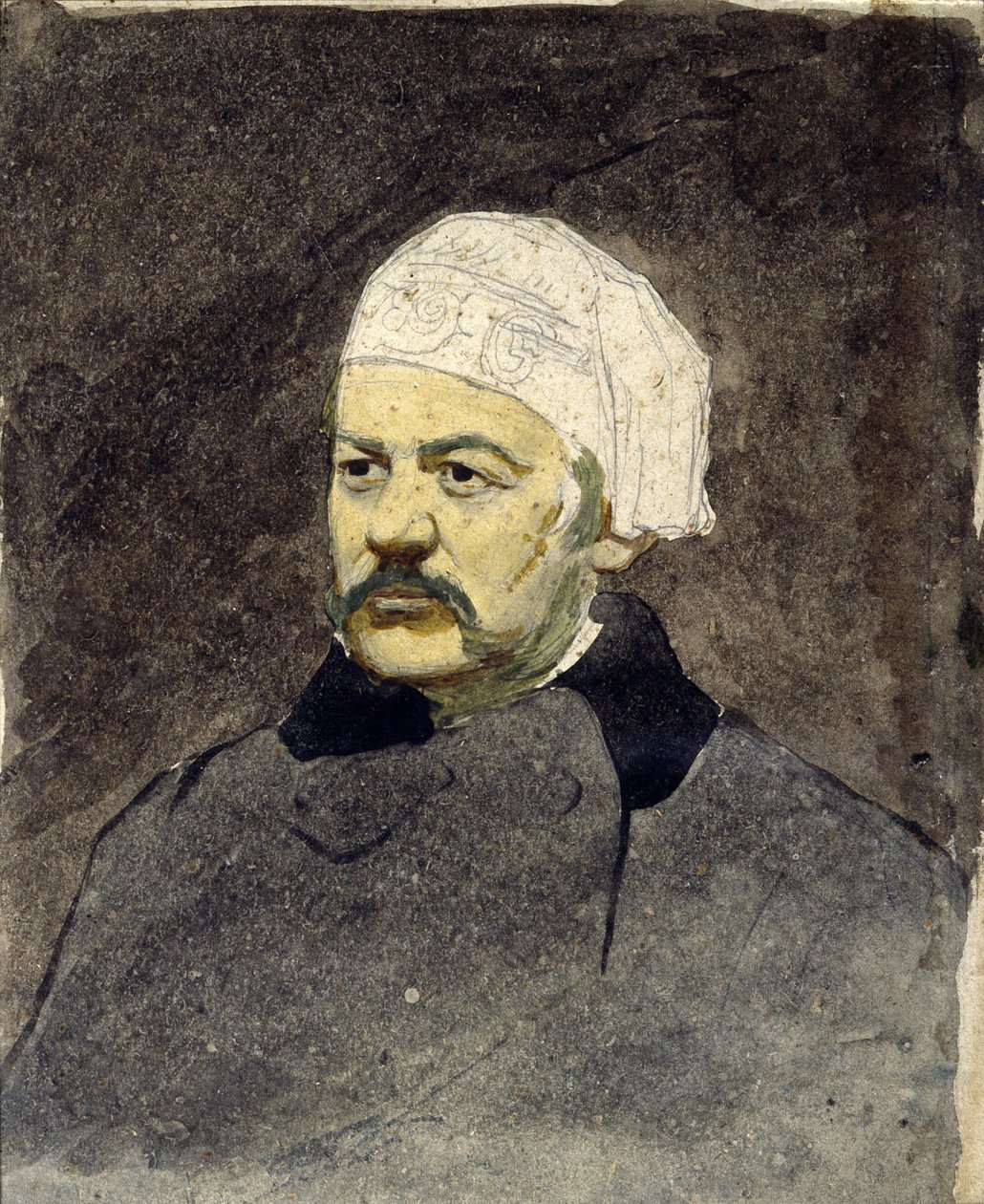 俄罗斯作曲家米哈伊尔-伊万诺维奇-格林卡（Mikhail Ivanovitch Glinka，1804-1857 年）（米哈伊尔-I-格林卡）肖像 - 伊利亚-叶菲莫维奇-列宾（Ilya Yefimovich Repin，1844-1930 年）绘制，纸板水彩画（28x23 厘米），约 1870 年 - 列宾纪念博物馆，圣彼得堡附近佩纳茨（俄罗斯） 作者 伊利亚·叶菲莫维奇·列宾