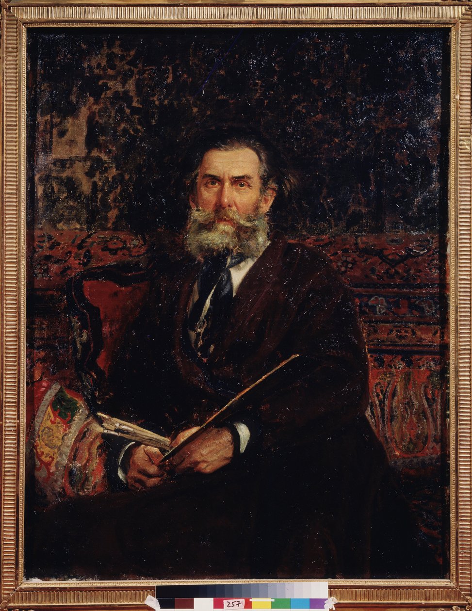 画家阿列克谢-博戈柳博夫（博戈柳博夫或博戈柳博夫）（1824-1896 年）的肖像。伊利亚-叶菲莫维奇-列宾（Ilia Yefimovitch Repin）（1844-1930 年）的画作，布面油画 作者 伊利亚·叶菲莫维奇·列宾