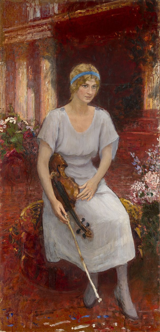 小提琴家塞西莉亚·汉森（Cecilia Hansen）的肖像1897-1989，1922年 作者 伊利亚·叶菲莫维奇·列宾