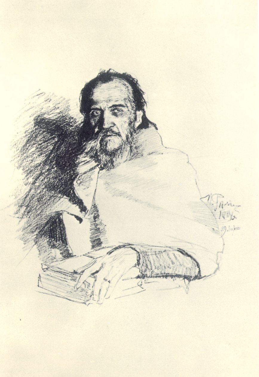 诗人Yakov Polonsky的肖像1820-1898年，1896年 作者 伊利亚·叶菲莫维奇·列宾