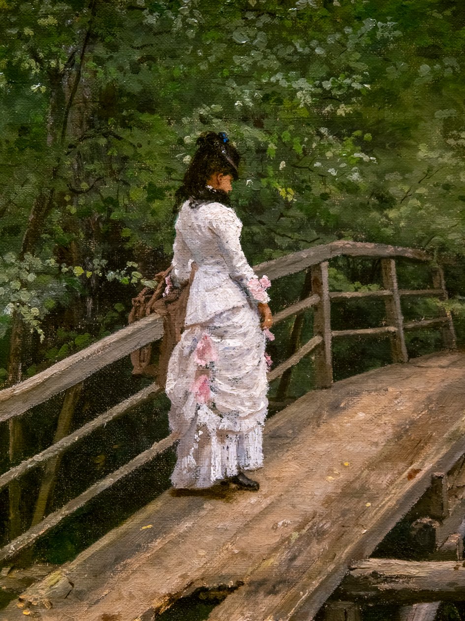 夏日风景。阿布拉姆采沃小桥上的维拉-雷宾娜 作者 伊利亚·叶菲莫维奇·列宾