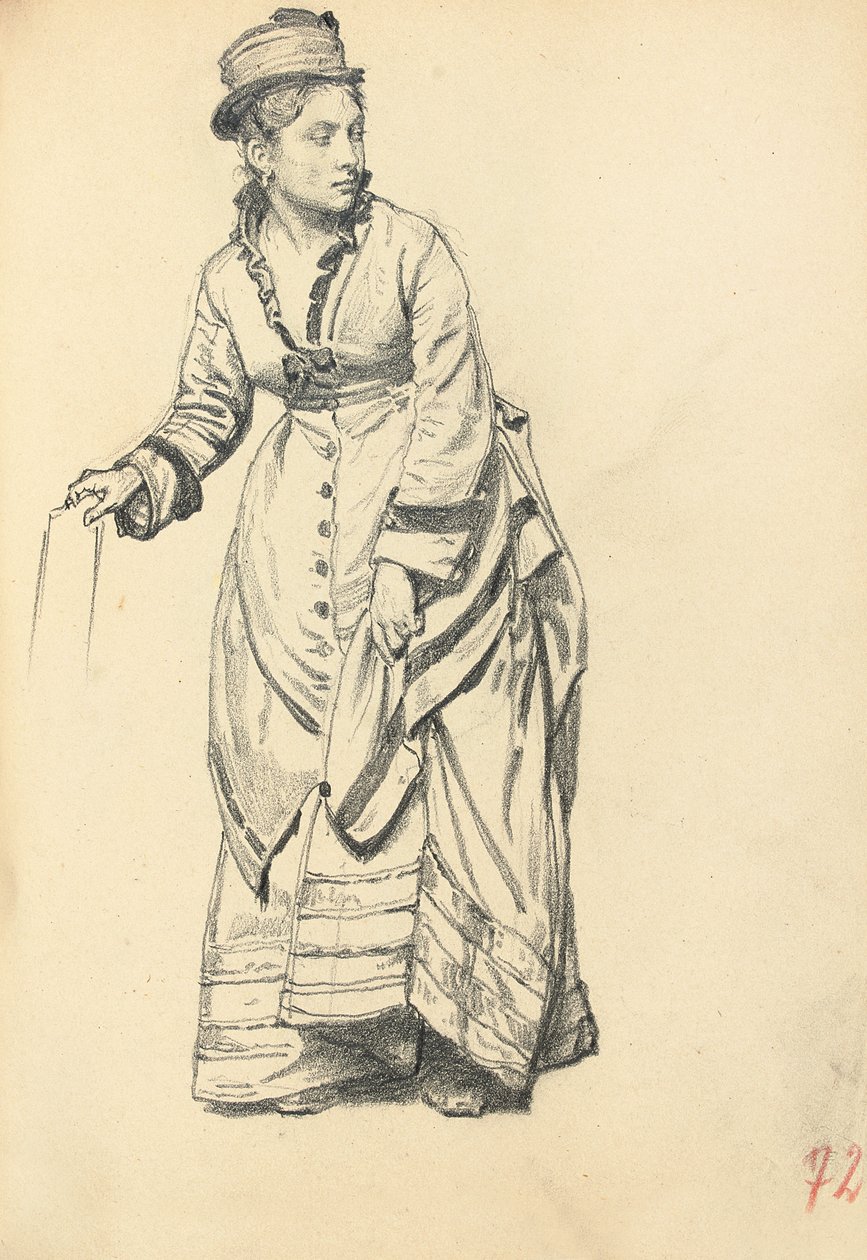 拿着她的礼服的常设妇女，c。 1872-1875年 作者 伊利亚·叶菲莫维奇·列宾