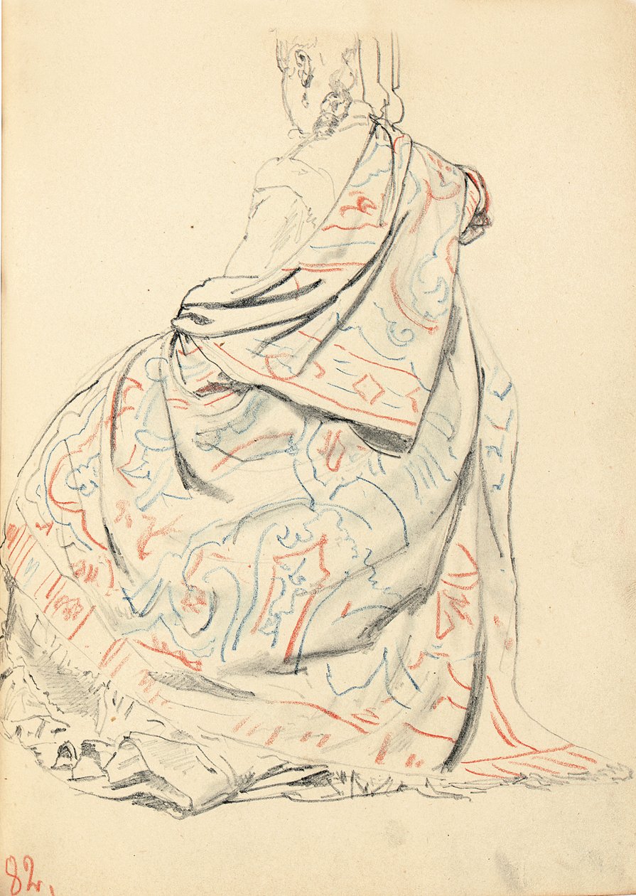 研究“巴黎咖啡馆”：从后面坐着的女人的衣服，约1872-1875年 作者 伊利亚·叶菲莫维奇·列宾
