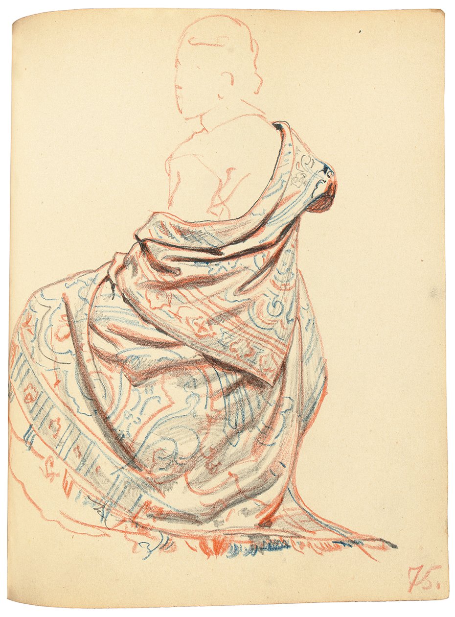 研究“巴黎咖啡馆”：研究就座妇女的着装，c。 1872-1875年 作者 伊利亚·叶菲莫维奇·列宾