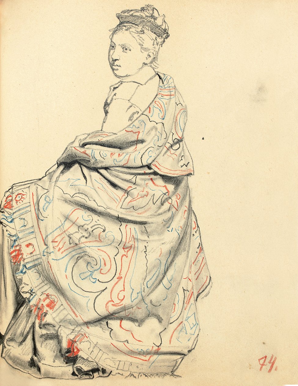 研究“巴黎咖啡馆”：研究就座妇女的着装，c。 1872-1875年 作者 伊利亚·叶菲莫维奇·列宾