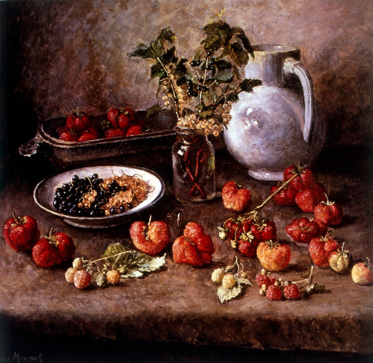 Still Life with Strawberries 1943 (oil on canvas) 作者 伊利亚·伊万诺维奇·马什科夫