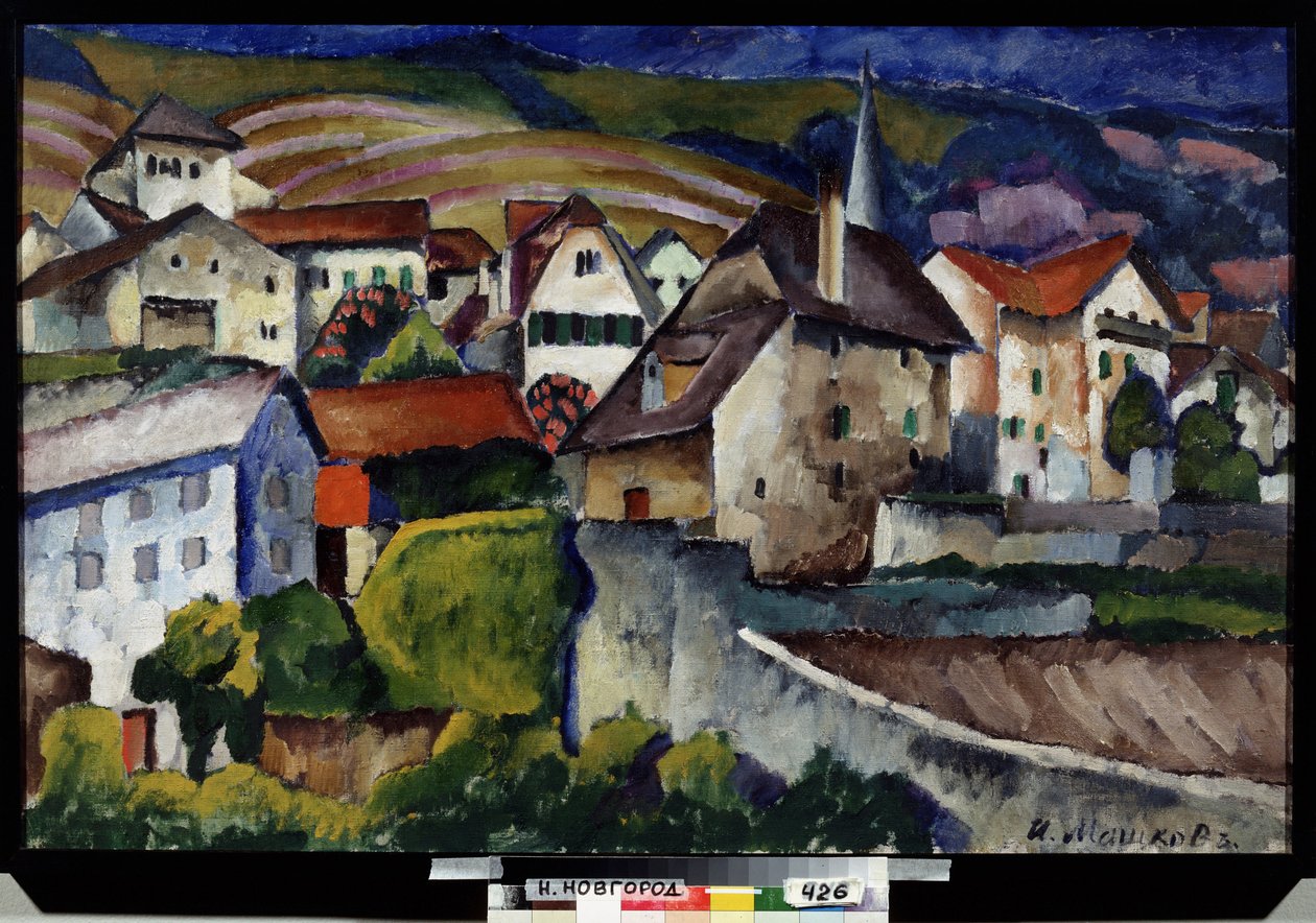瑞士的一个小镇。 伊利亚·伊万诺维奇·马什科夫 (Ilia Machkov, Matchkov) (1881-1944) 绘画，布面油画 作者 伊利亚·伊万诺维奇·马什科夫