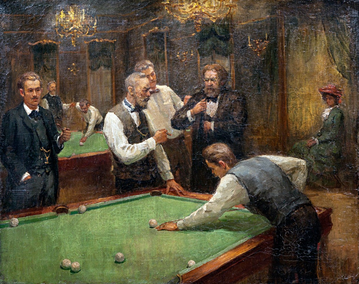 台球手 par Galkin，Ilya Savvich (Ilia Sawic Galkin) (1860-1915)，- 布面油画，61x76.5 - 私人收藏 作者 伊利亚·萨维奇·加尔金