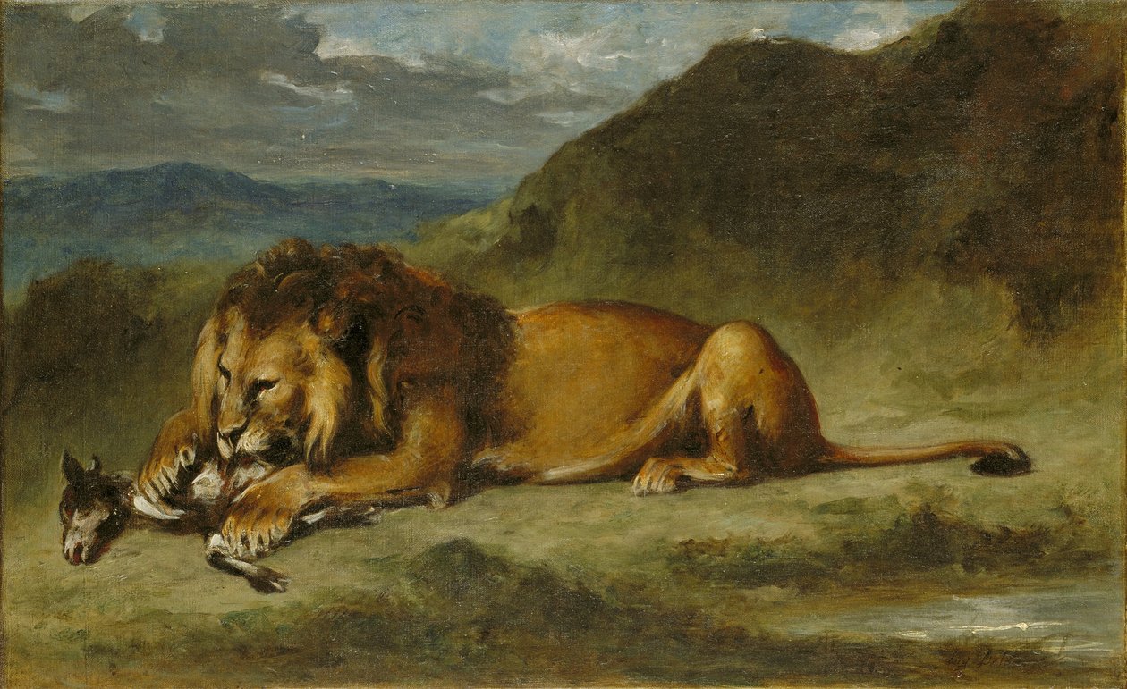 狮子吞噬山羊 作者 欧仁·德拉克鲁瓦（EugèneDelacroix）的模仿者