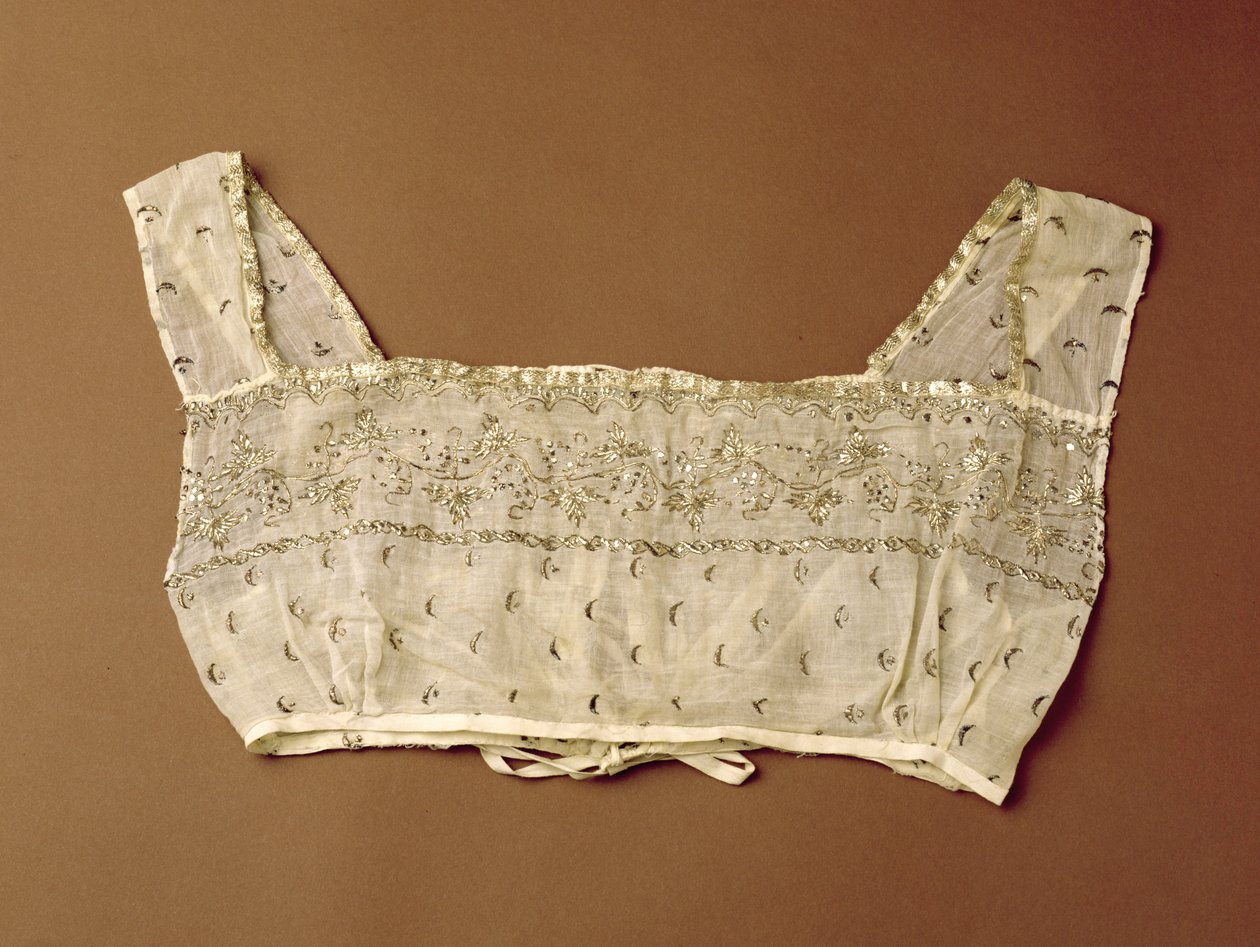 紧身胸衣，绣有扁平银线，c.1805-10（平纹细布） 作者 印度学校