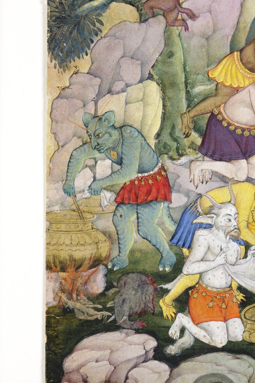 来自狂野景观中的恶魔的细节，c.1600（纸上不透明的wc和黄金） 作者 印度学校