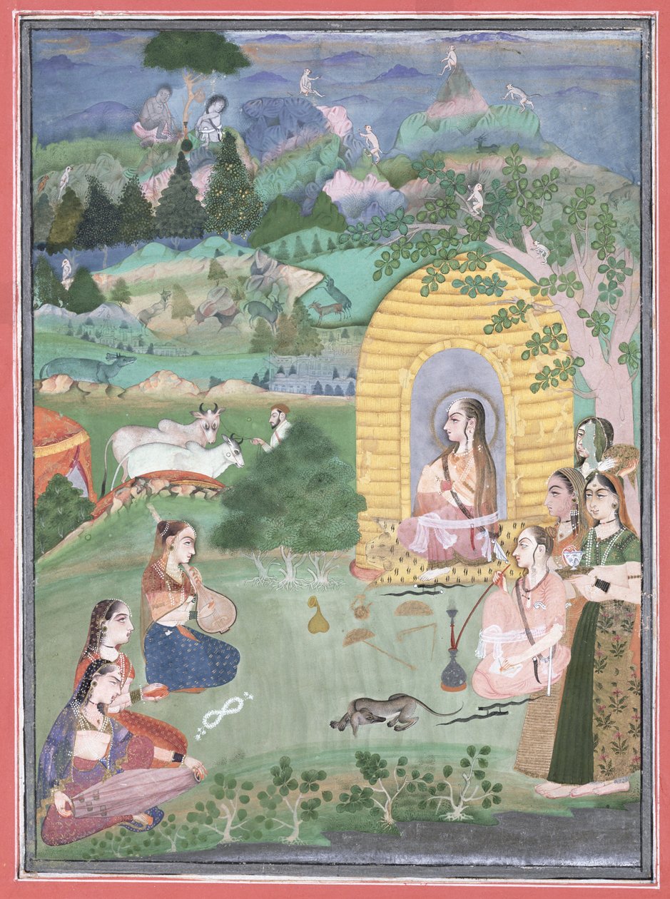 微型绘画的瑜伽在景观中，比卡内尔，1680年（白纸上的不透明矿物颜色） 作者 印度学校