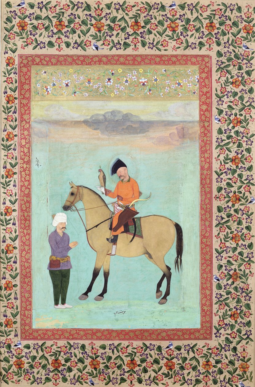 E-14 Shah Abbas女士（1571-1629）关于一匹持有猎鹰的马，1620年 作者 印度学校