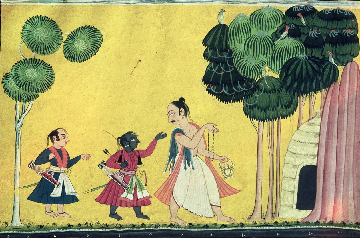 Rama和Lakshmana伴随着来自Ramayana的Visvamitra，1750年 作者 印度学校