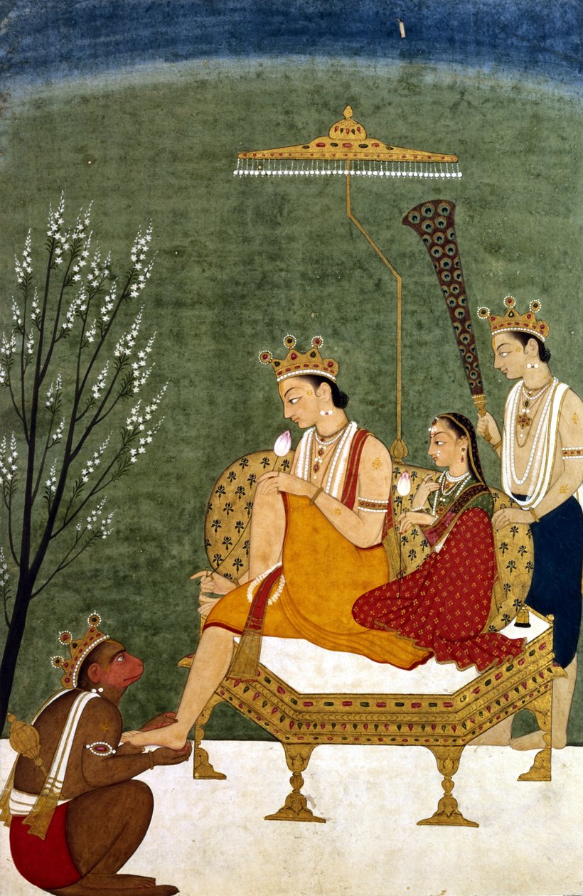 Vishnu作为Rama-Chandra的第七个化身：Rama和Sita Reunited（画在纸上） 作者 印度学校