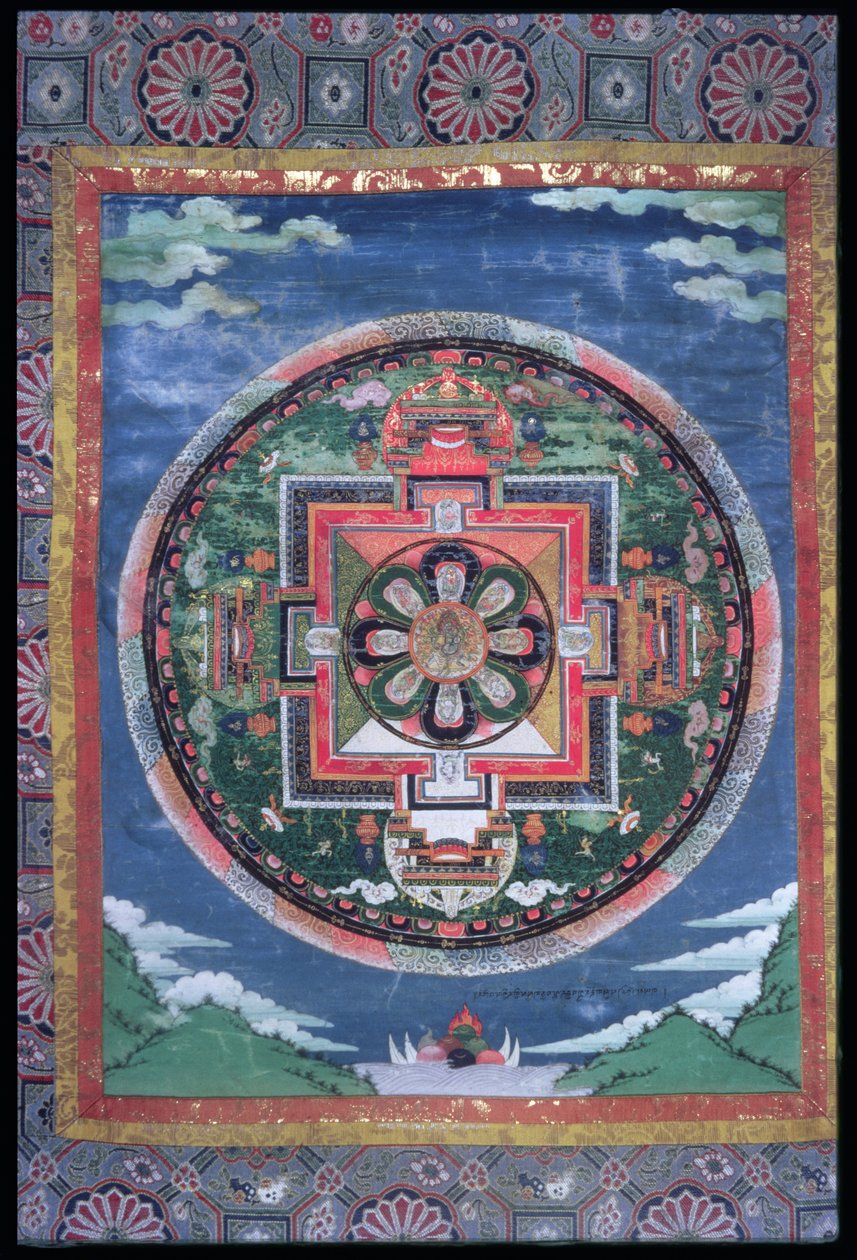 Phyag-rdor（Varjrapani）的神秘圈和八个门卫的四个门卫，Mandala Vajrapani，c.1849（彩绘丝绸和面料） 作者 印度学校