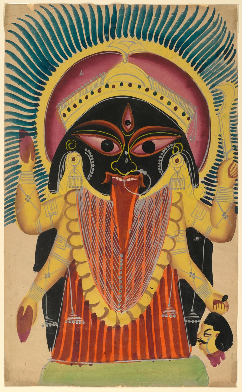 Kali，19世纪末20世纪初（纸上装有抛光锡饰） 作者 印度学校