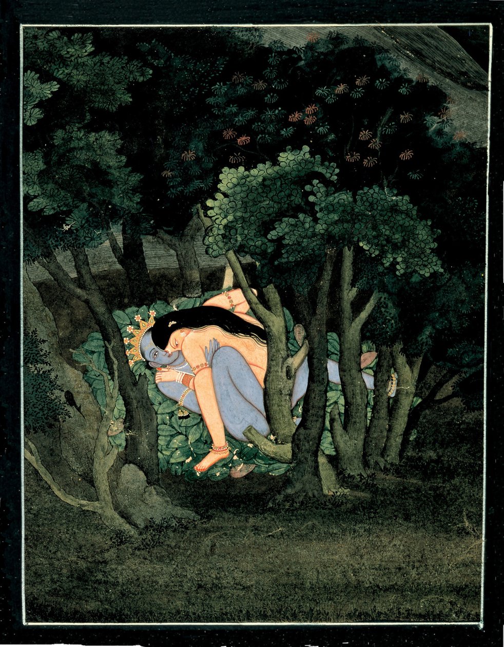 克里希纳（Krishna）被拉达（Radha）拥抱，大约在1775年 作者 印度艺术