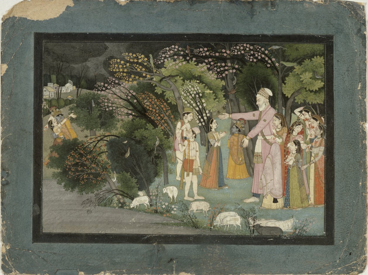 51.20728 Nanda要求Radha护送Krishna回家，来自Gita Govinda，Garhwal，Pahari学校，1790年 作者 印度学校