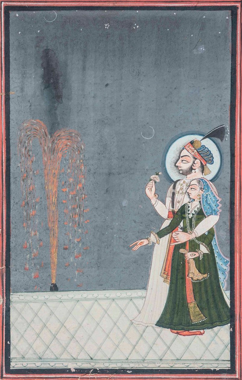 拉贾和拉尼（Raja and Rani）观看烟花表演，约摄于1815年 作者 印度学校