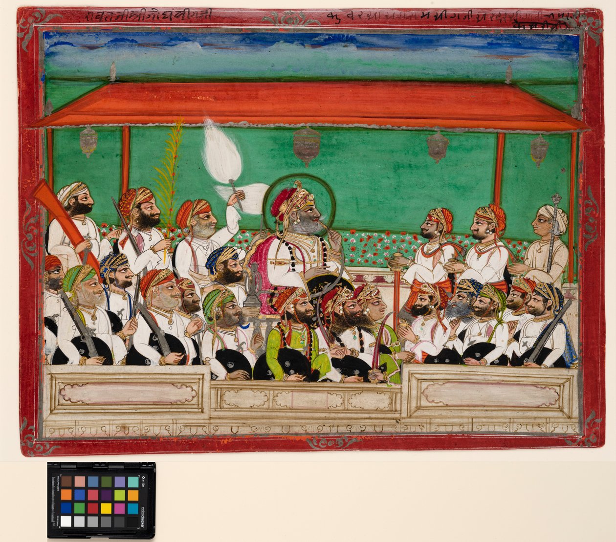 1870年，一位在杜巴（Durbar）上抽烟的水烟大圣人（不透明的水彩和金色纸本） 作者 印度学校