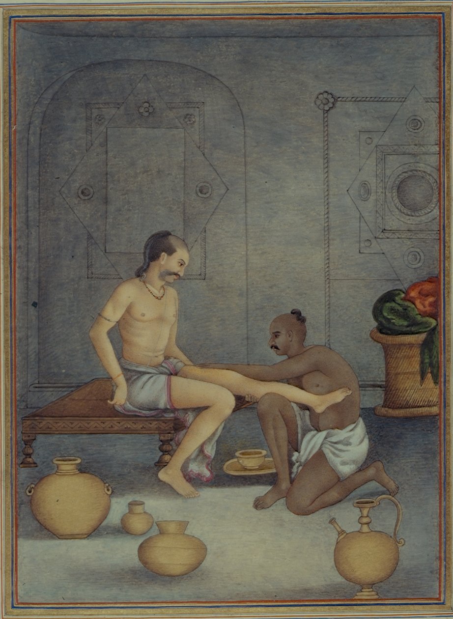 Add 27255 fol.208v 一个男人和他的 Ghulam 仆人，选自詹姆斯-斯金纳上校（1778-1841 年）1825 年编撰的《Tashrih al-aqvam》（纸面水粉画） 作者 印度学校