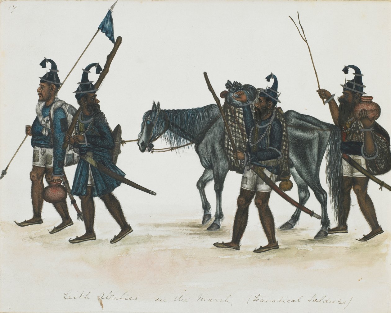 Akali Sikhs on the March, c.1850 (opaque watercolor on paper) 作者 印度学校