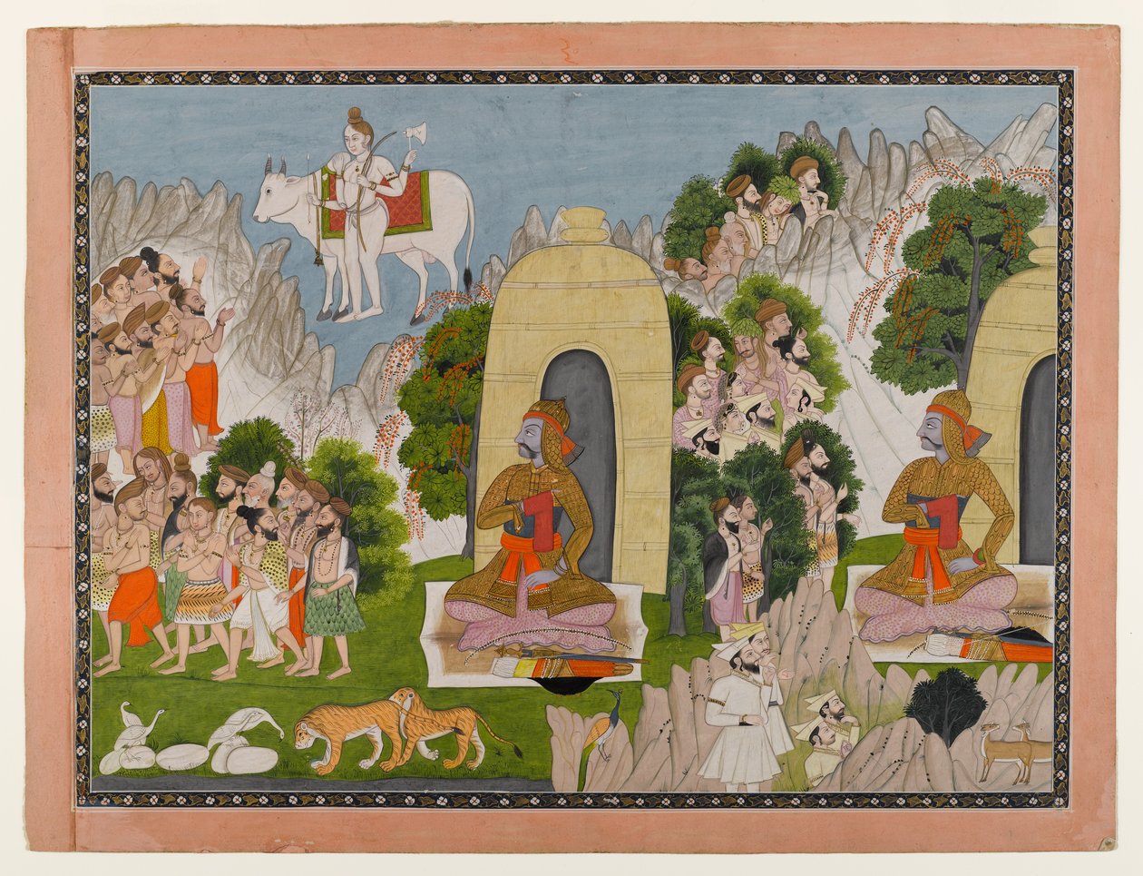 Arjunas Penance，来自Mahabharata系列的场景，第1825-40页（wc＆gold on paper） 作者 印度学校