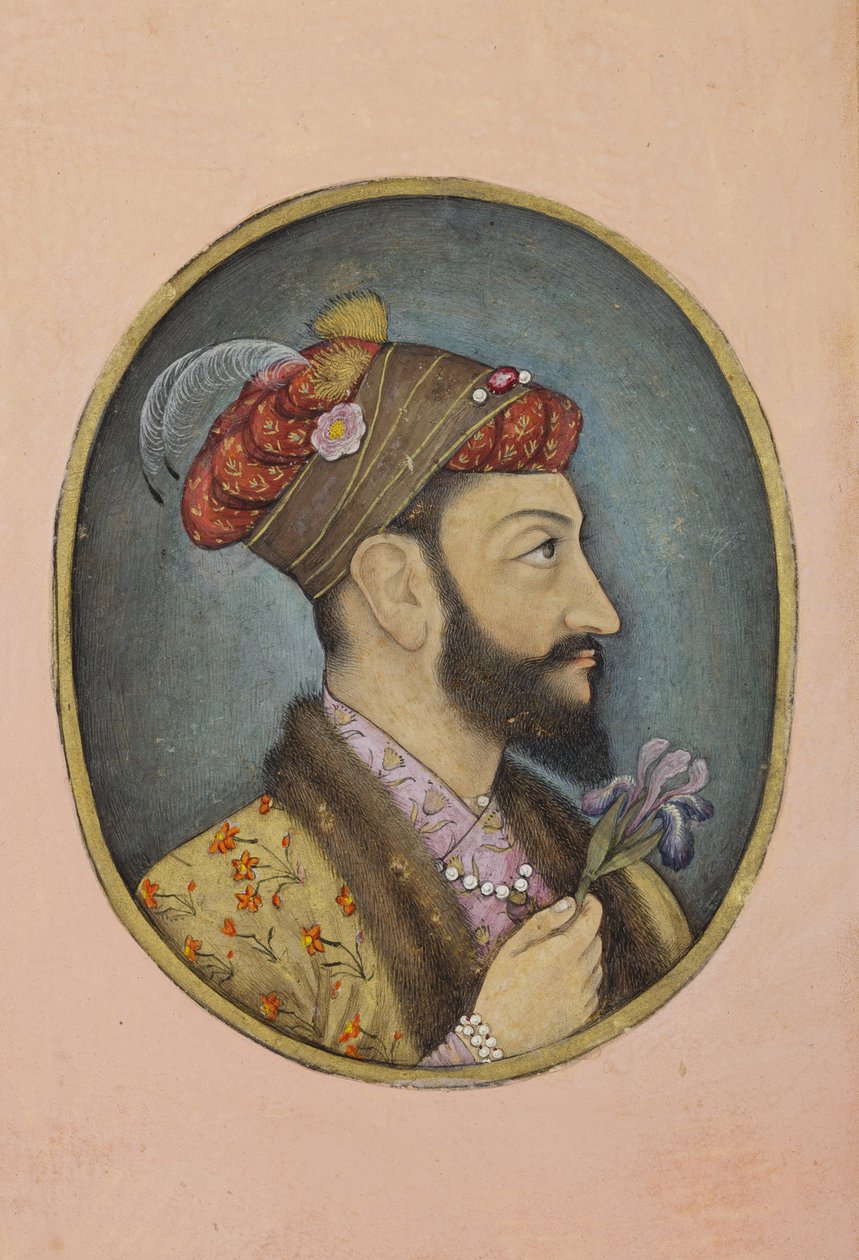 Aurangzeb Bahadur持有虹膜，c.1650（不透明的wc和黄金在纸上） 作者 印度学校