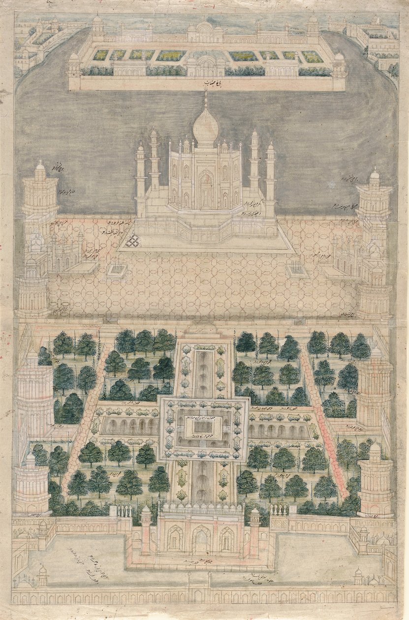 泰姬陵在阿格拉的鸟瞰图，1790年至1810年 作者 印度学校