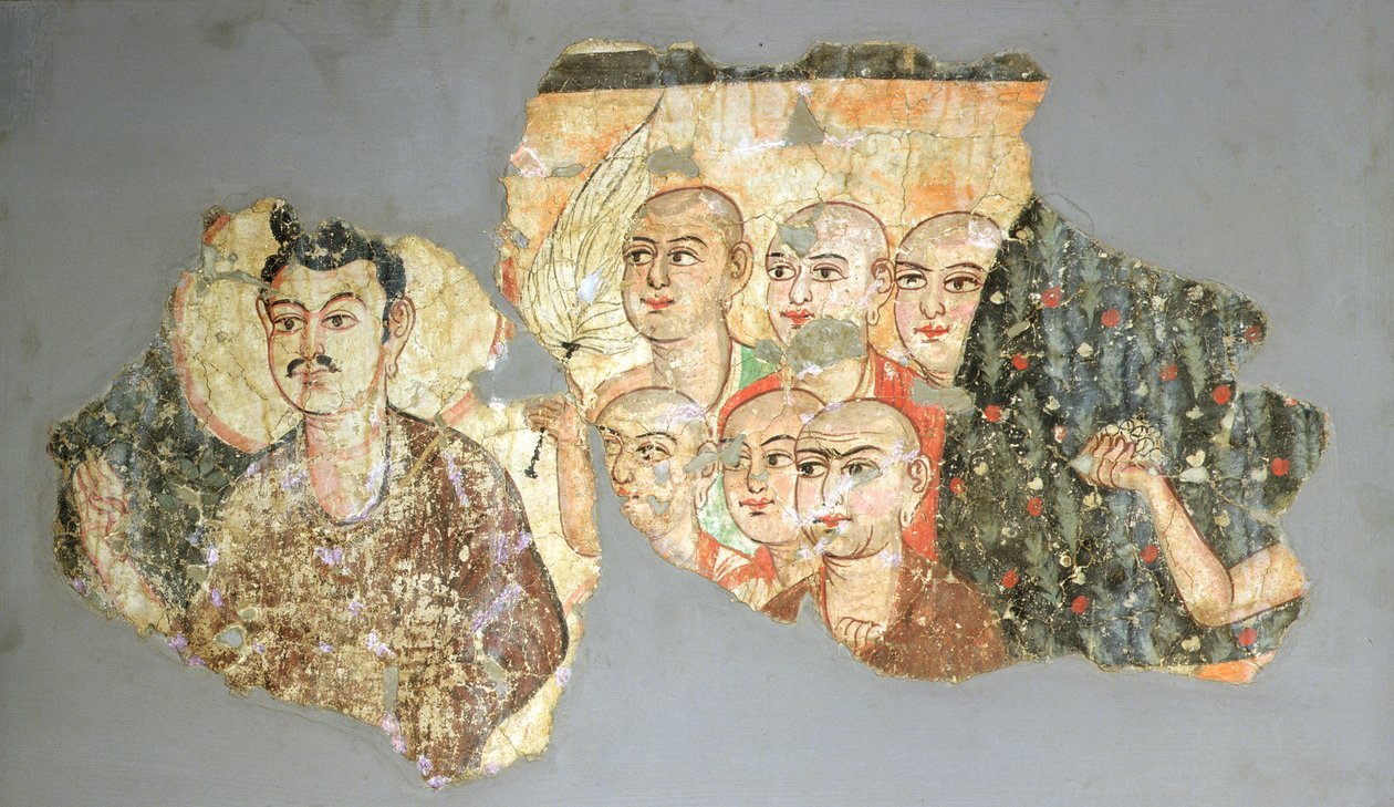 佛陀和他的六个门徒，来自米兰，3至4世纪（壁画）绘画） 作者 印度学校