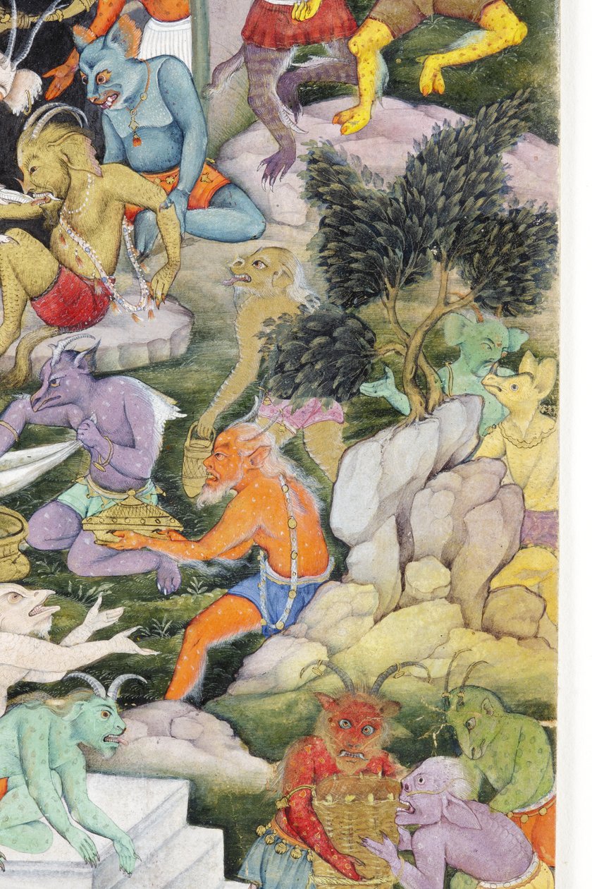 来自狂野景观中的恶魔的细节，c.1600（纸上不透明的wc和黄金） 作者 印度学校