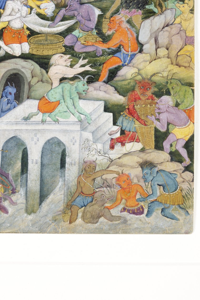 来自狂野景观中的恶魔的细节，c.1600（纸上不透明的wc和黄金） 作者 印度学校