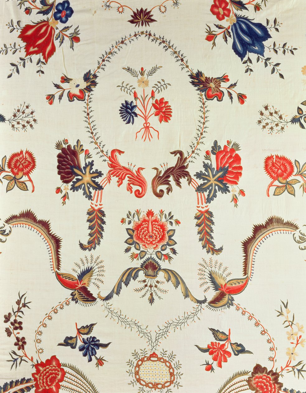 绣花面料的细节，为欧洲市场制造，c.1725-50（釉面棉上的丝绸） 作者 印度学校