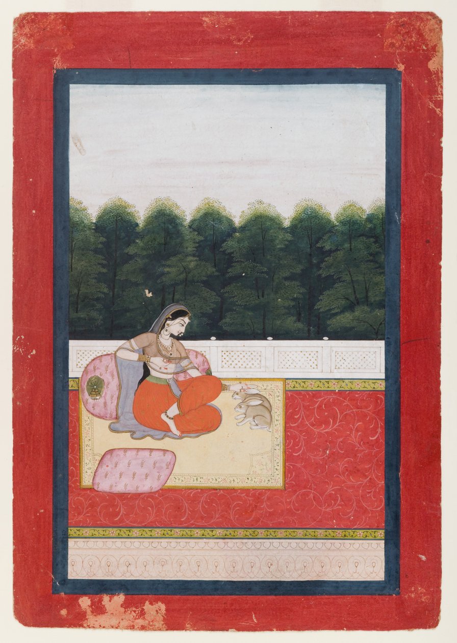 Dhanashri Ragini，来自Ragamala系列，1790年代或更早版本（wc＆gold on paper） 作者 印度学校