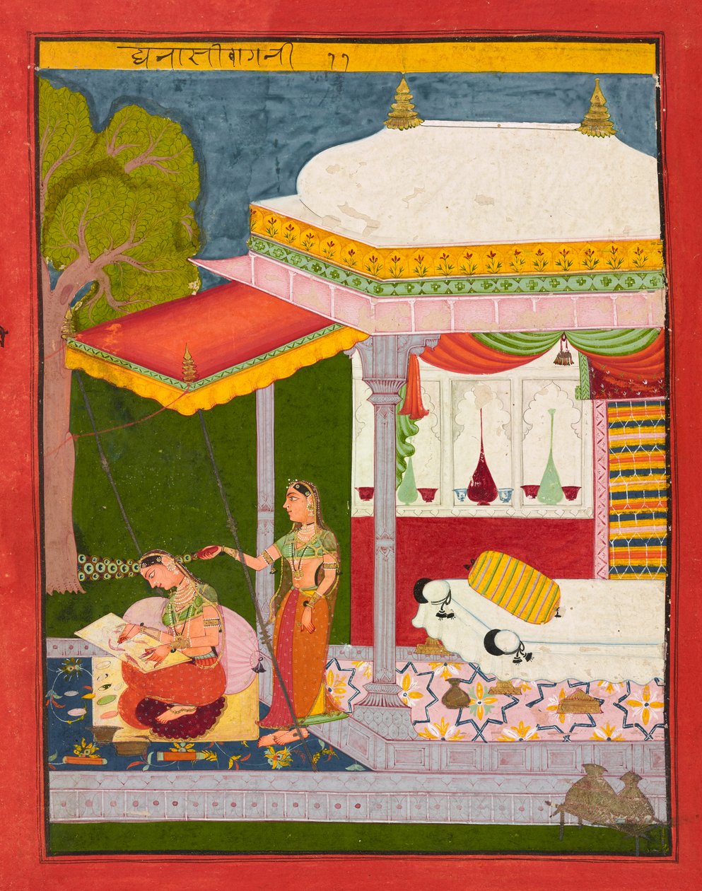 达纳斯里·拉吉尼（Dhanasri Ragini），拉加马拉（Ragamala）的作品集，约1680年 作者 印度学校