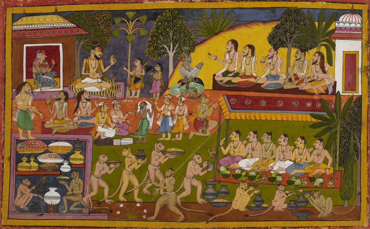在阿希瓦米达祭祀期间，维布希阿那（Vibhīṣaṇa）向苦行僧们表示敬意。巴拉塔和Śatrughna 协助举行仪式 作者 印度学校