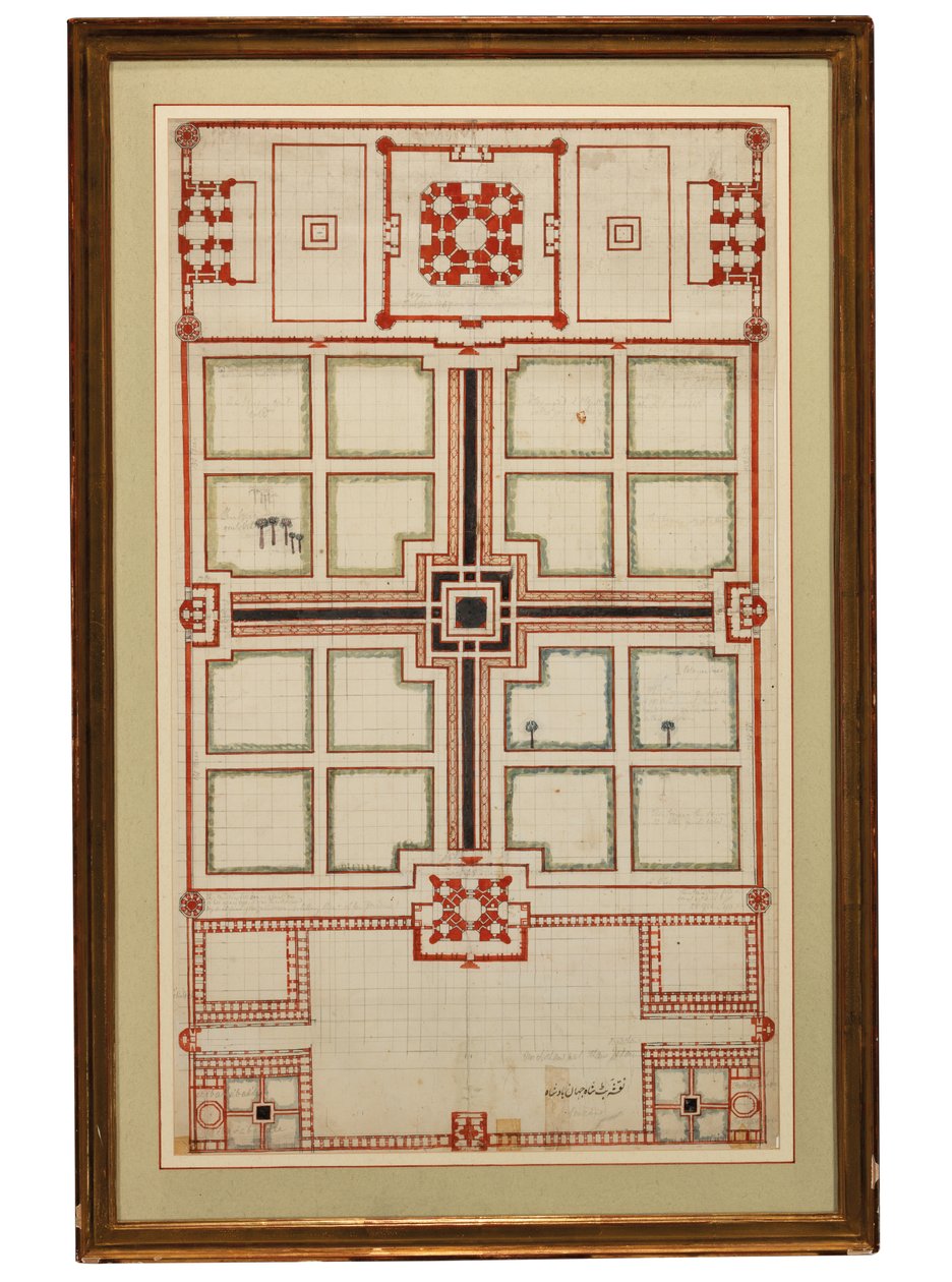 印度北部阿格拉泰姬陵花园的早期示意图，约1805年 作者 印度学校