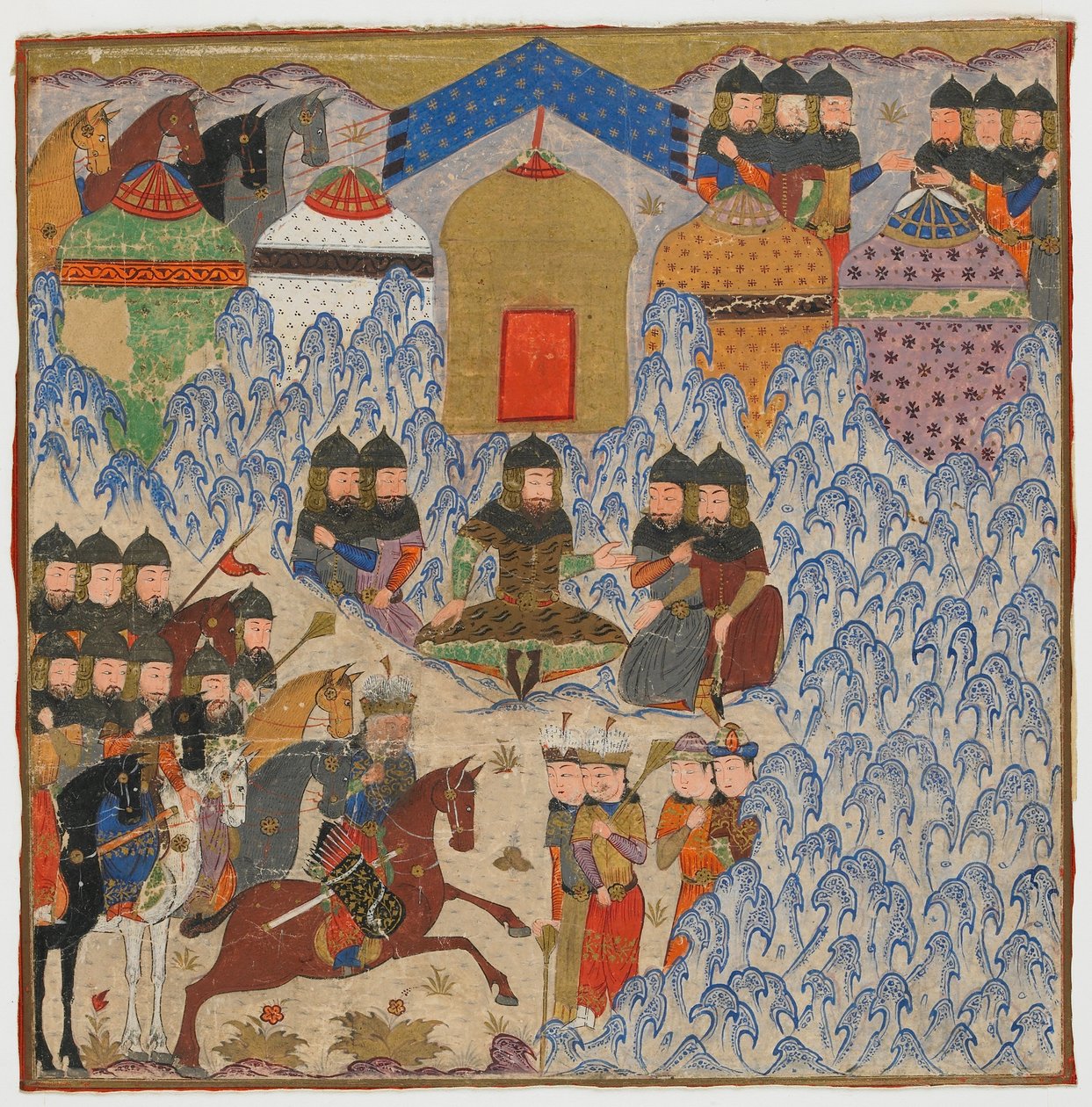 来自Firdawsi的Shahnama（国王之书）的Folio（第1020页）; Rustam扎营，可能是印度，c.1425-50（不透明的水彩和纸上的黄金） 作者 印度学校