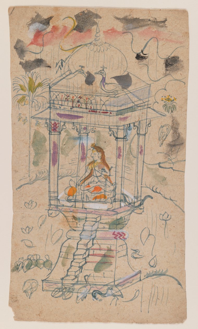 Ganda Malhara Ragini的Gaunsmalar，第1850页（纸上的墨水和颜色） 作者 印度学校