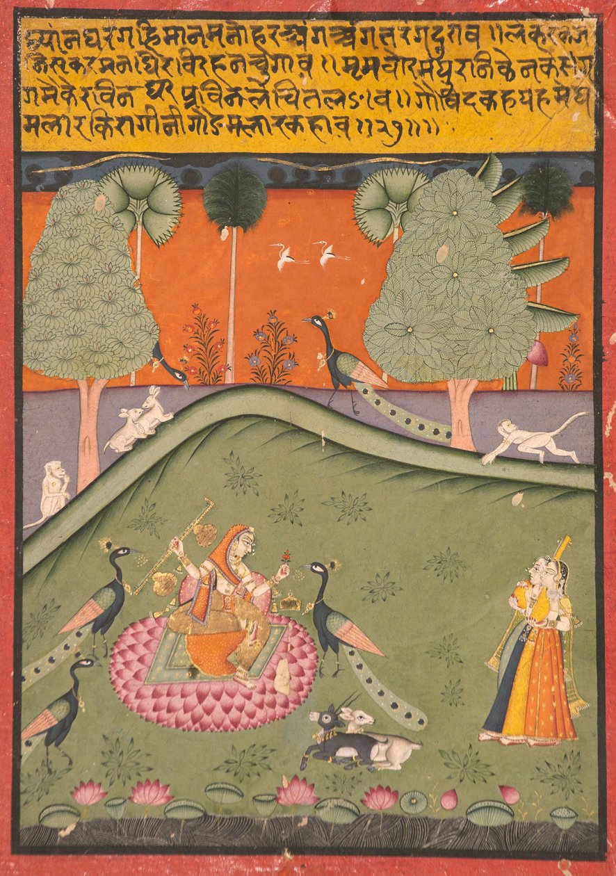 Megh的Gaurmalar Ragini，1720（不透明的wc＆黄金在纸上） 作者 印度学校