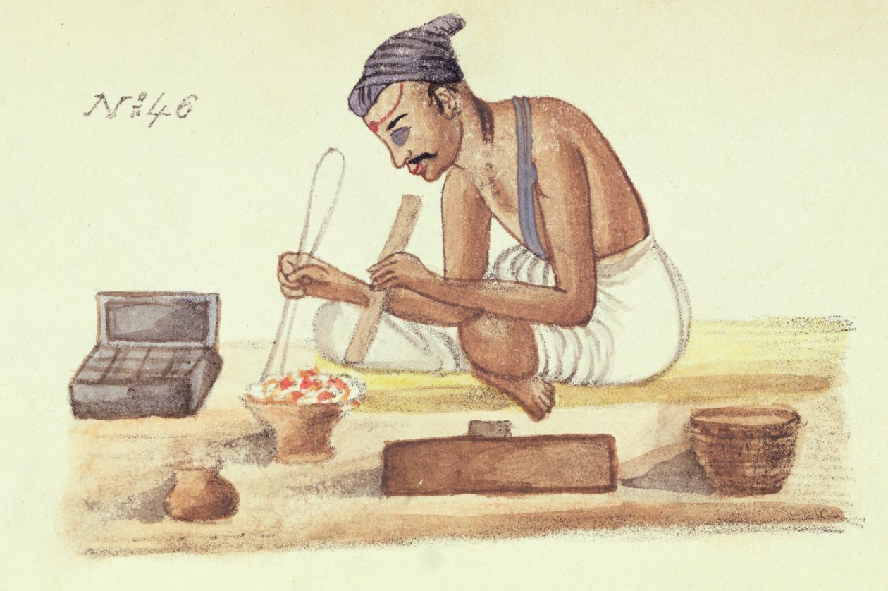 戈德史密斯，选自《印度不同种姓文摘》，文卡塔-拉马斯瓦尼著，1837 年在马德拉斯出版（彩色石版）。 作者 印度学校